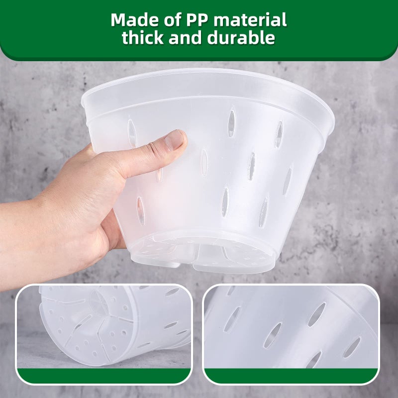 YIKUSH Orchid Pots with Holes Clear Orchid Pot Plastic Plant Pot Flower Pots Outdoor and Indoor Use 5.5 inch 10Pack - Image 3